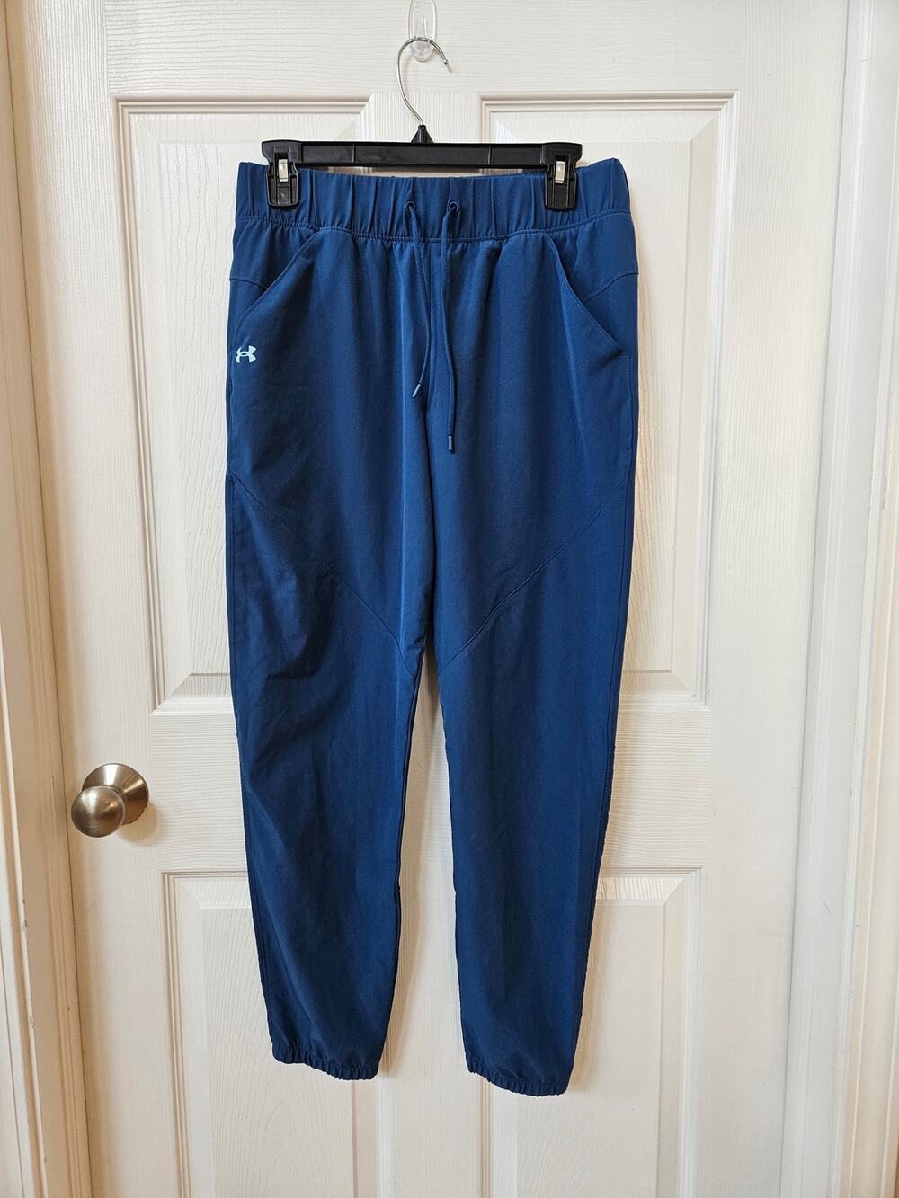 Under Armour Women's Small Sport Woven Jogger Pants Blue Drawstring Stretch